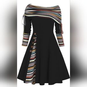 NWOT Dresslily Convertible Neck Cinched Striped Flare A-Line Dress. XL/16.